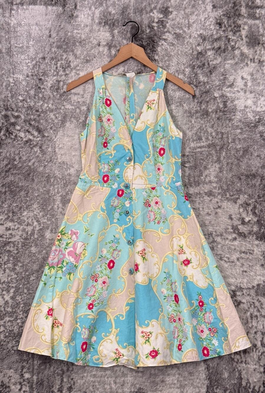 Blumarine Dress 44 / US Large Womens Baroque Floral Pattern SS 2001 Catwalk Midi